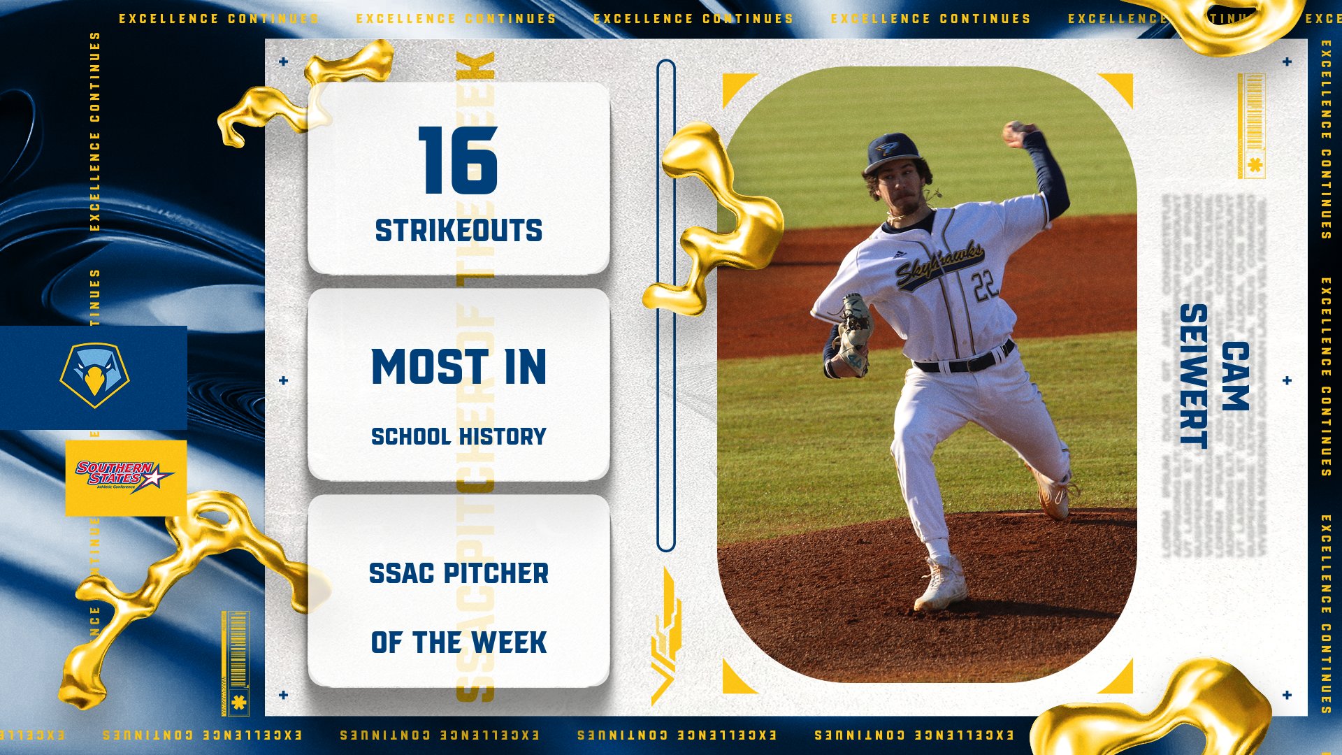 Cam Seiwert&rsquo;s record-breaking performance earns his second SSAC Pitcher of the Week award